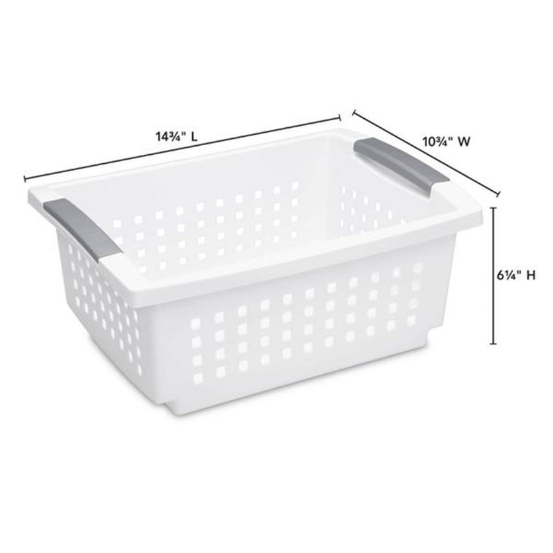 Sterilite 10-Pack Medium Stacking Basket, Open Top Plastic Storage Organizer, White - Stackable Crate Containers for Countertop, Cabinet, Pantry Shelf, Laundry Room, Bathroom & Home Office - Image 3